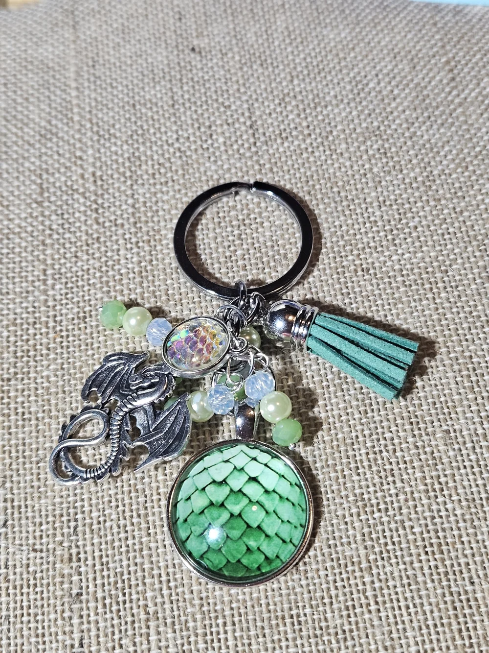 Green Dragon Scale Charm Keychain with Tassel